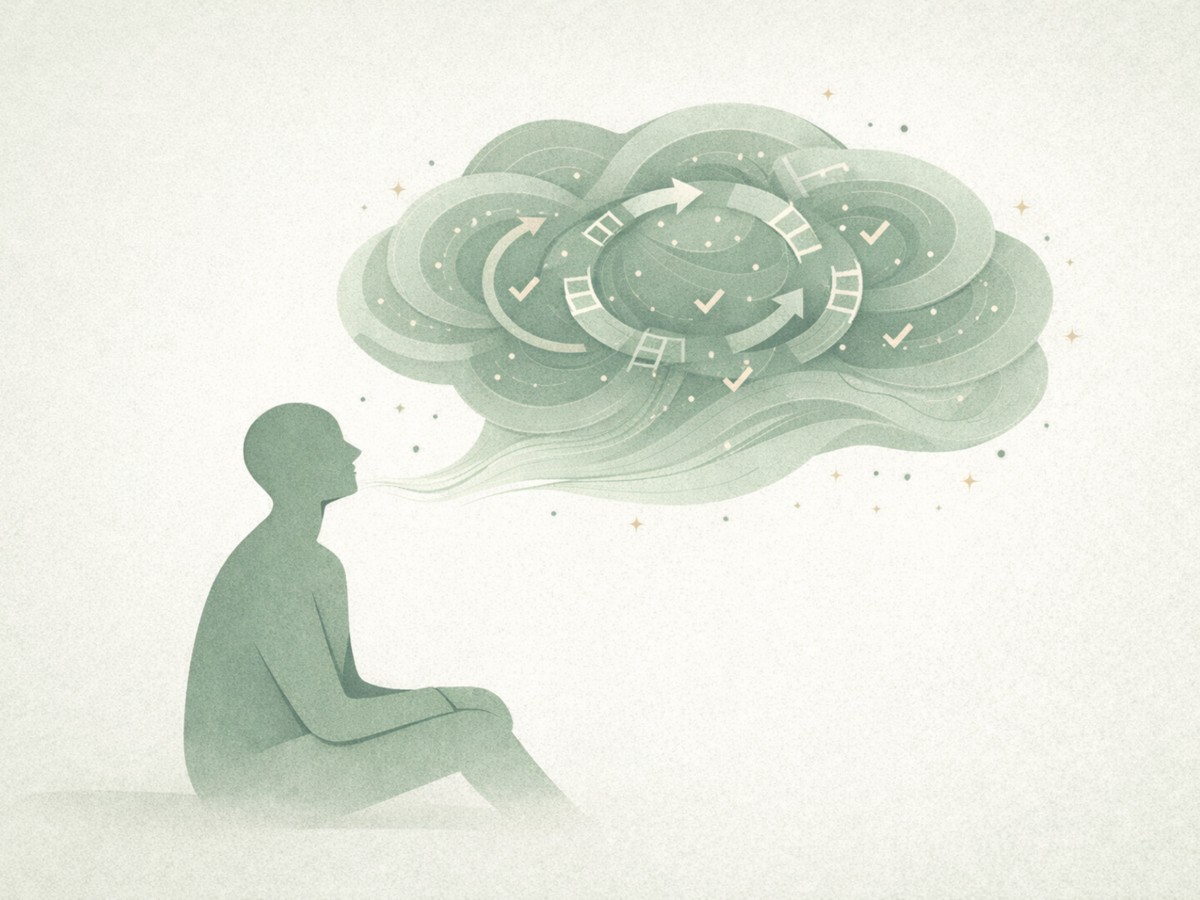 An overachiever's cloud of to-do items — representing the mental load of perpetually active manager parts