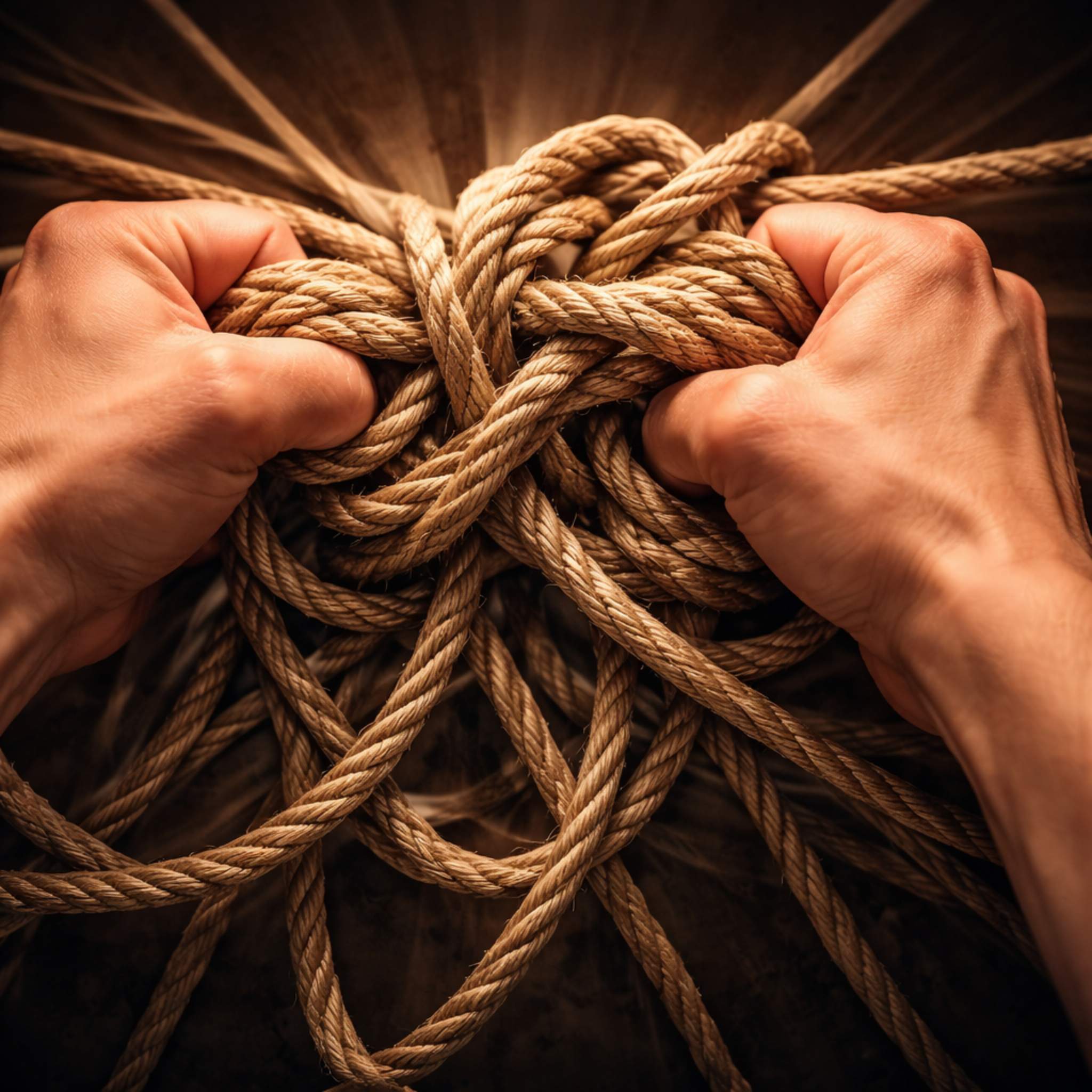 Hands pulling knots symbolising anxiety