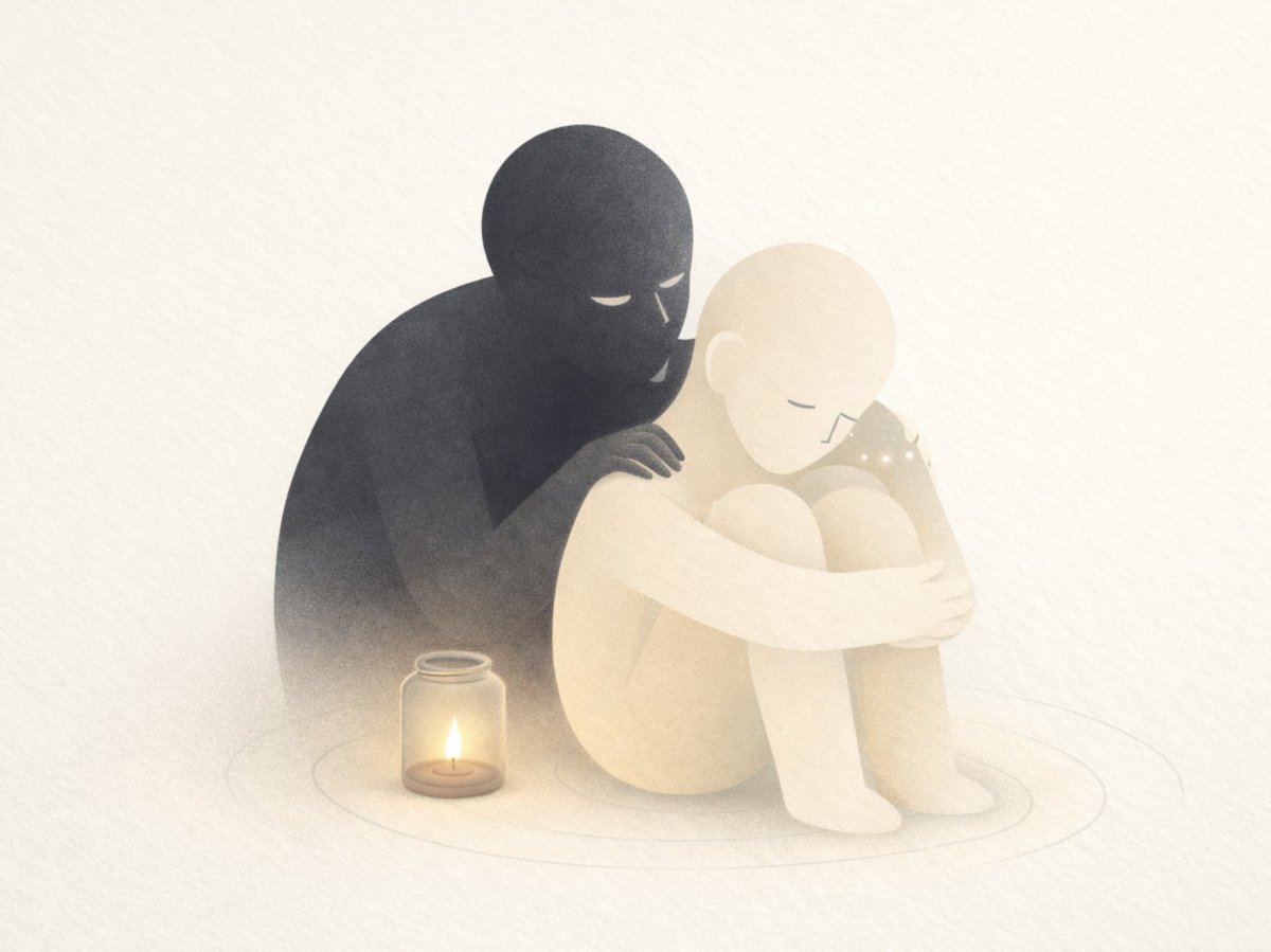 Représentation visuelle de la partie du critique intérieur et de l'énergie du Self en IFS — un gestionnaire qui protège contre la honte et l'échec