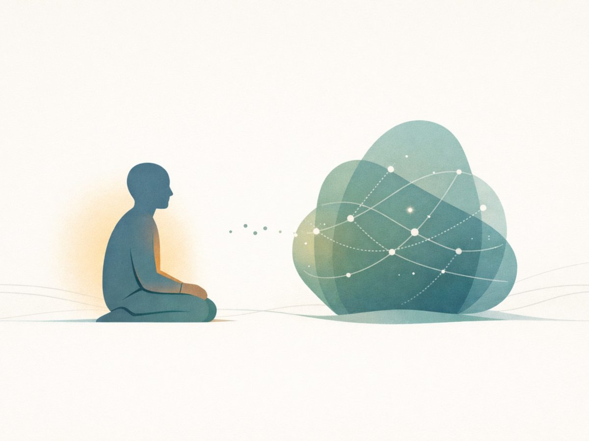 Person turning toward an inner part with curiosity rather than frustration