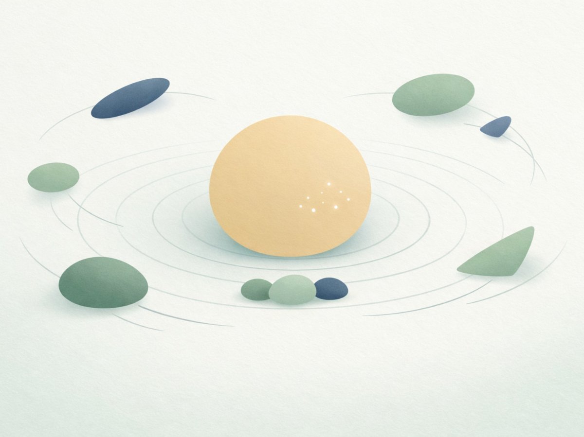 Illustration du Self entouré de parties en IFS — représentation du concept de vie guidée par le Self en Internal Family Systems