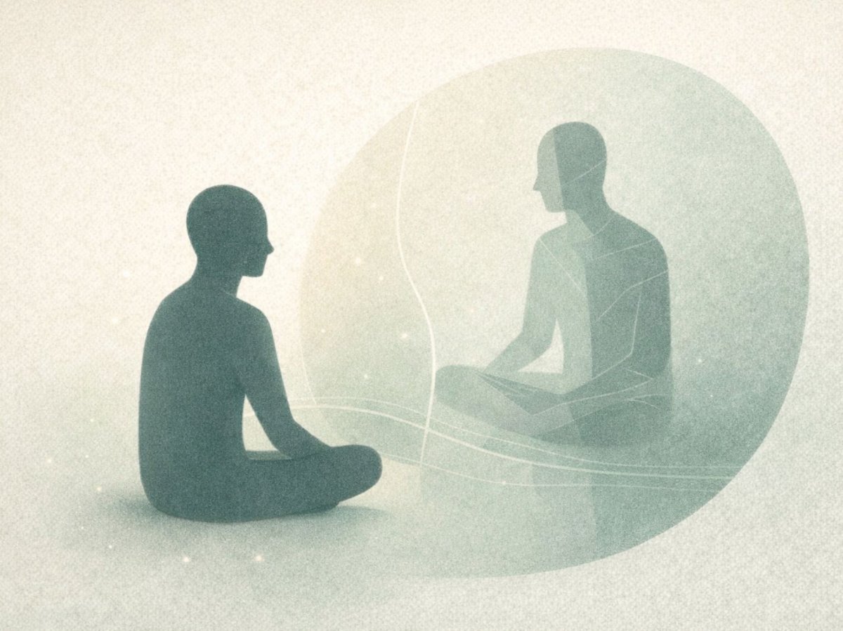 Person pausing to observe their inner critic rather than becoming consumed by it